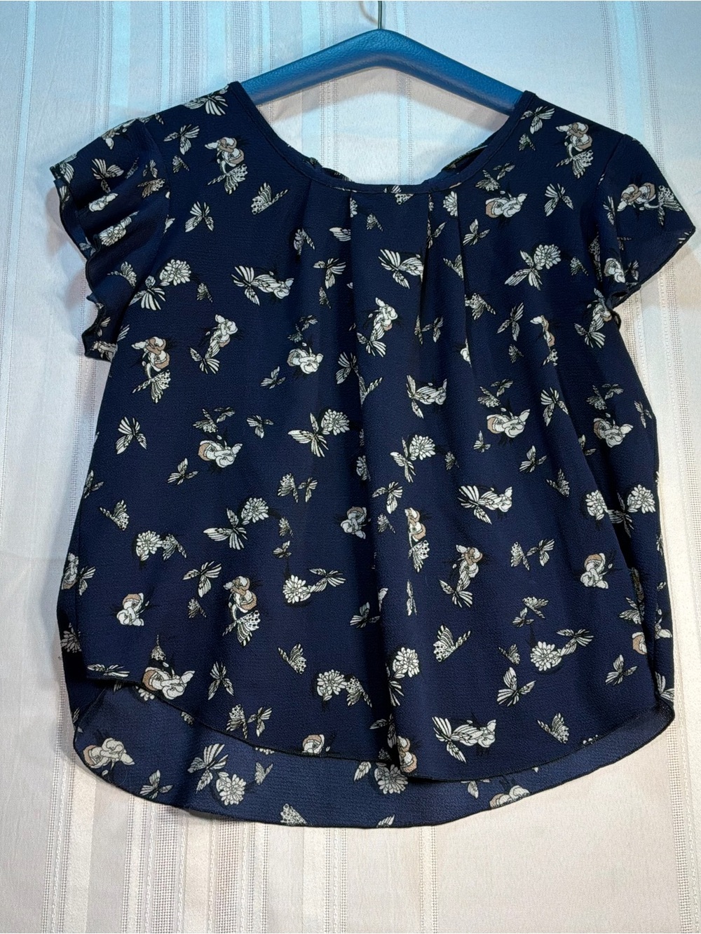 Women’s Navy Floral Short-Sleeve Blouse